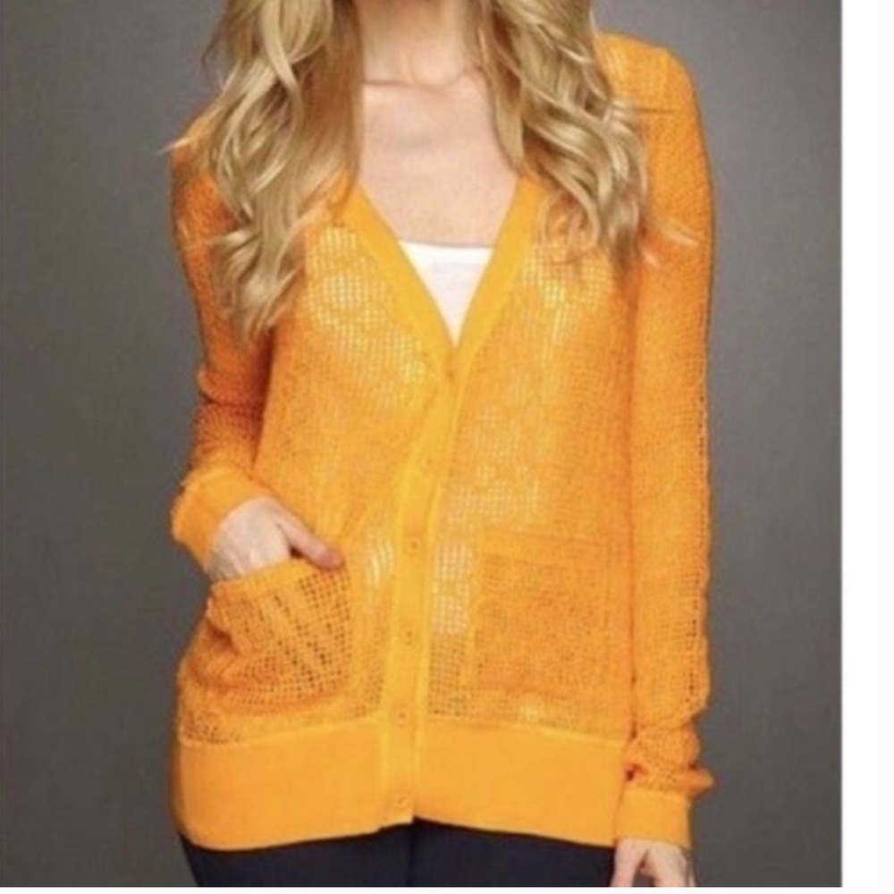 Free People FP‎ Beach Size Small Open Knit Mustard Yellow Cardigan
